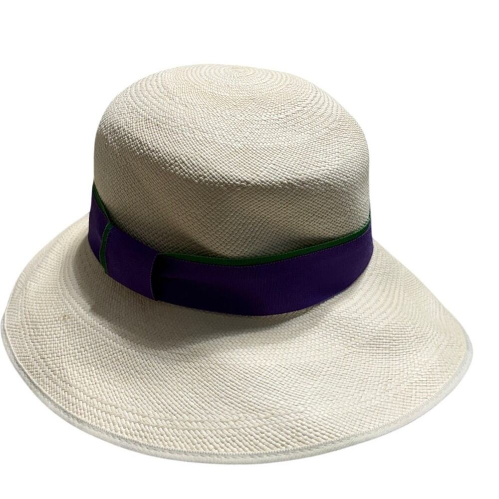 Official Wimbledon Panama Hat Size Medium Woven Straw Purple Green Tennis